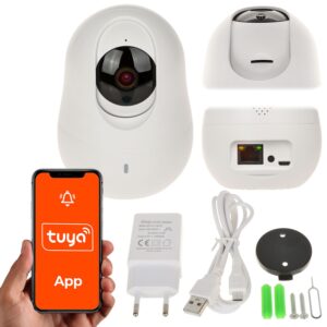 NIANIA ELEKTRONICZNA IP WIFI KAMERA WEWNĘTRZNA APTI-W34A-TUYA OBROTOWA PTZ MIKROFON GŁOŚNIK  SLOT SD DETEKCJA RUCHU PODGLĄD Z APLIKACJI TUYA